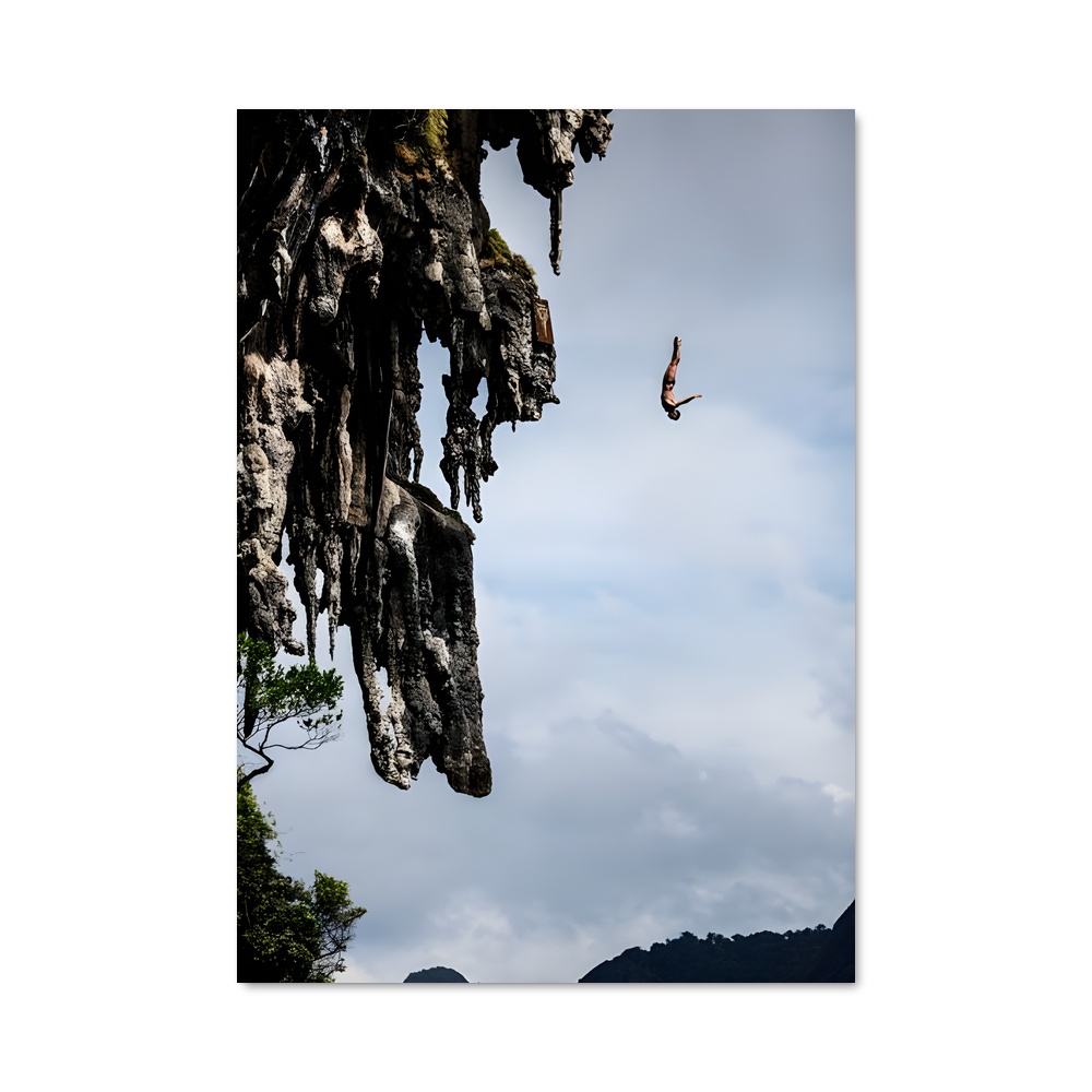 Poster L'Accroché des Cimes – affiche Plongeon de falaise